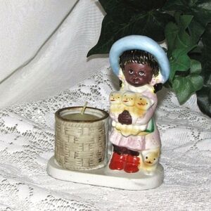 Candle Holder Vintage 1970's Hand Painted Porcelain Figurine Jasco Tawny Tots